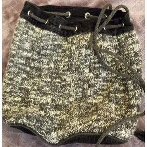 BOHO Black And White Knitted Drawstring Bag/Purse 13" X 11"